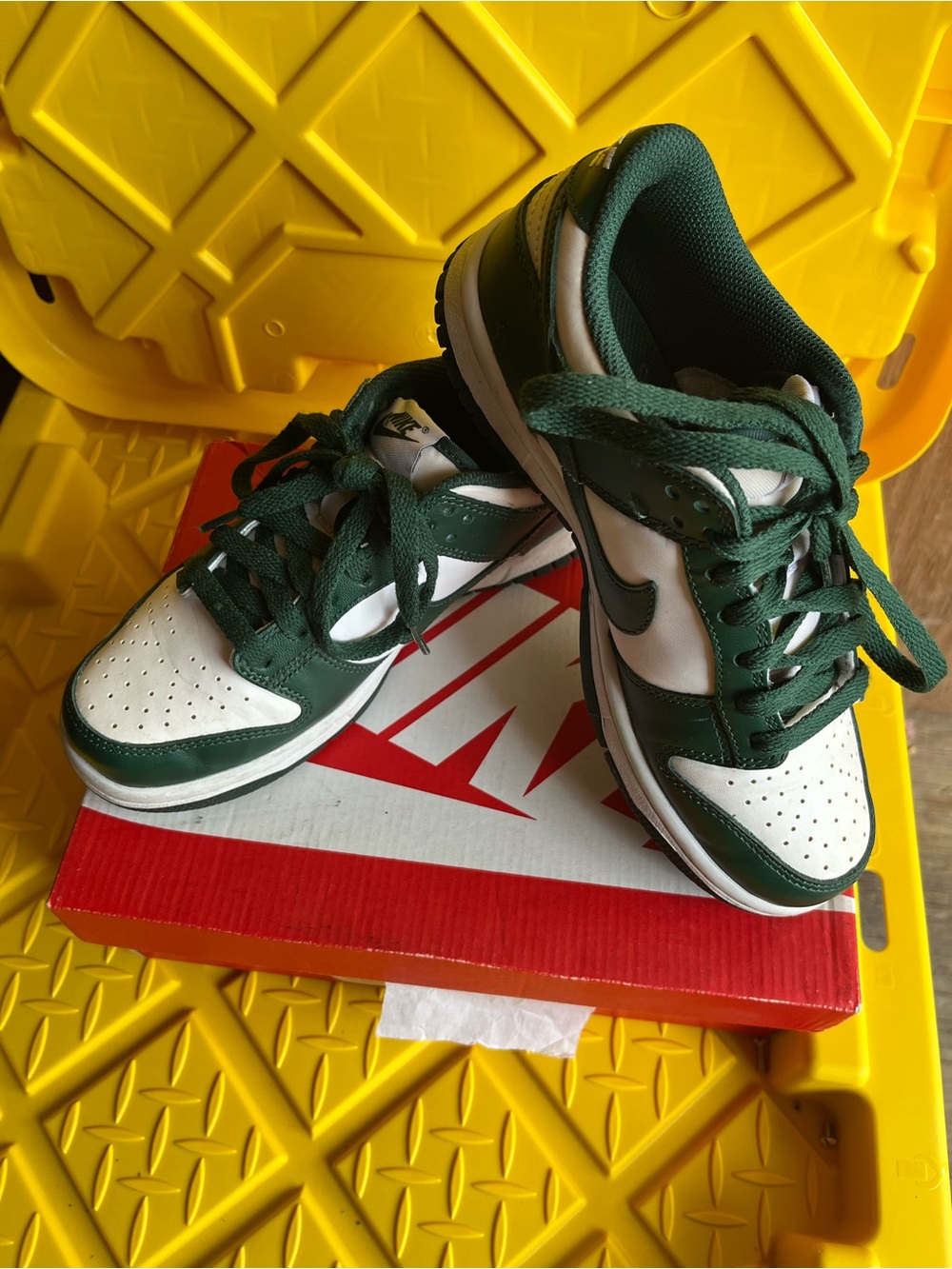 Nike Kids Low-Top Sneakers in Dark Green and White